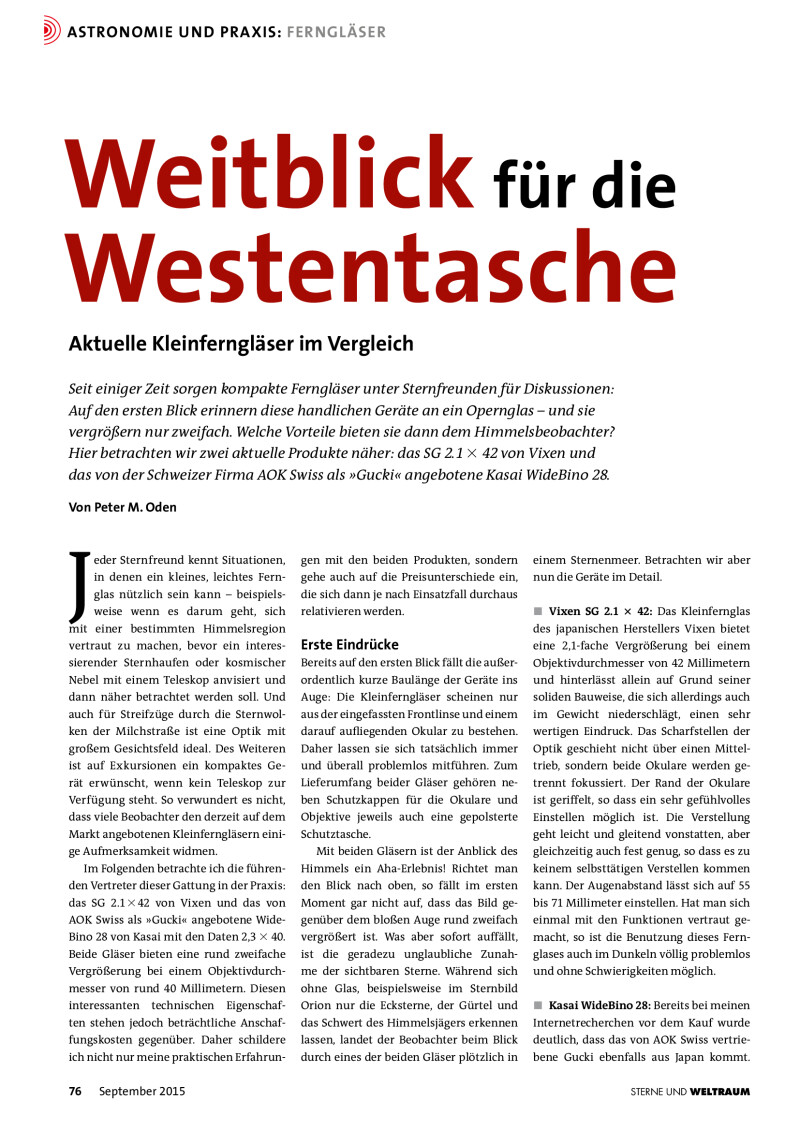 Vixen SG 2.1x42 / Kasai WideBino 28