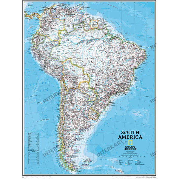 National Geographic Carte de continent sud Amérique, politiquement