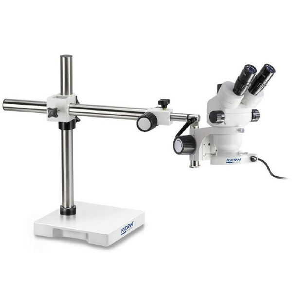 Microscope stéréo zoom Kern OZM 912, bino, 7x-45x, HSWF 10x23 mm, Trépied, Un bras (430 mm x 385 mm) avec plateau de table, Lampes annulaires LED 4,5 W