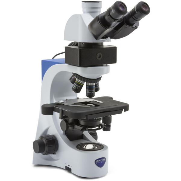 Optika Microscope B-383LD, trino, FL-LED, filtre bleu, N-PLAN, IOS, 40x-1000x