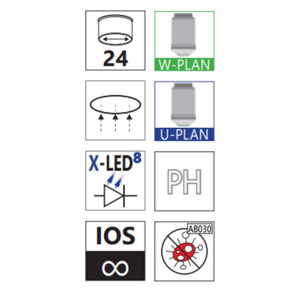 Optika IM-5, trinoculaire, inversé, 10x24 mm, LED 8 W avec objectifs
