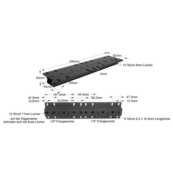 TS Optics Queue d'aronde mâle Vixen-Style 390 mm
