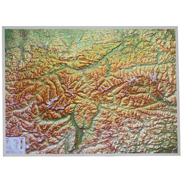Georelief Carte en relief 3D du Tyrol (77 x 57 cm) avec cadre en aluminium