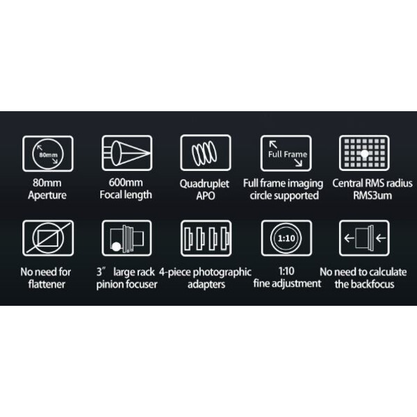 ZWO Apochromatischer Refraktor AP 80/600 FF80