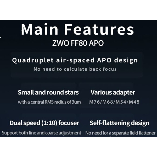 ZWO Apochromatischer Refraktor AP 80/600 FF80