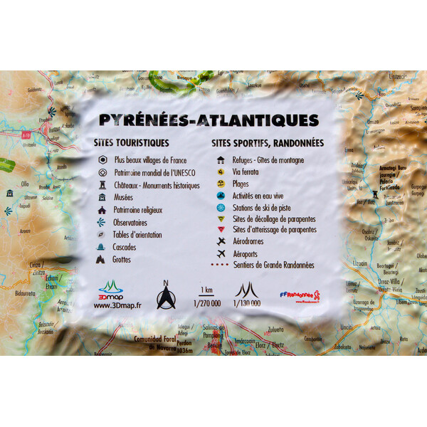 3Dmap Regional-Karte Pyrénées-Atlantiques (61cm x 41cm)