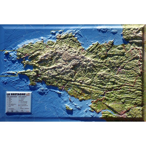 3Dmap Regional-Karte Carte en relief de la Bretagne (61 cm x 41 cm)