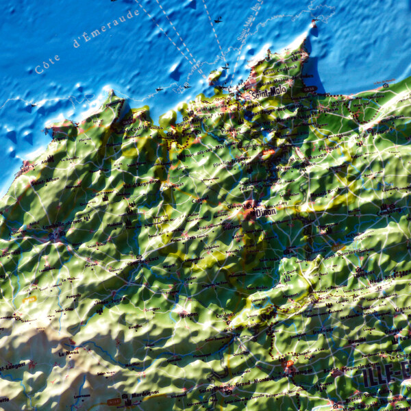 3Dmap Regional-Karte Carte en relief de la Bretagne (61 cm x 41 cm)