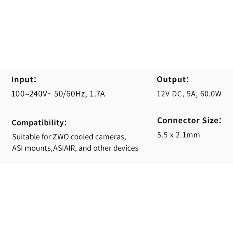 Alimentation électrique ZWO 12V 5A