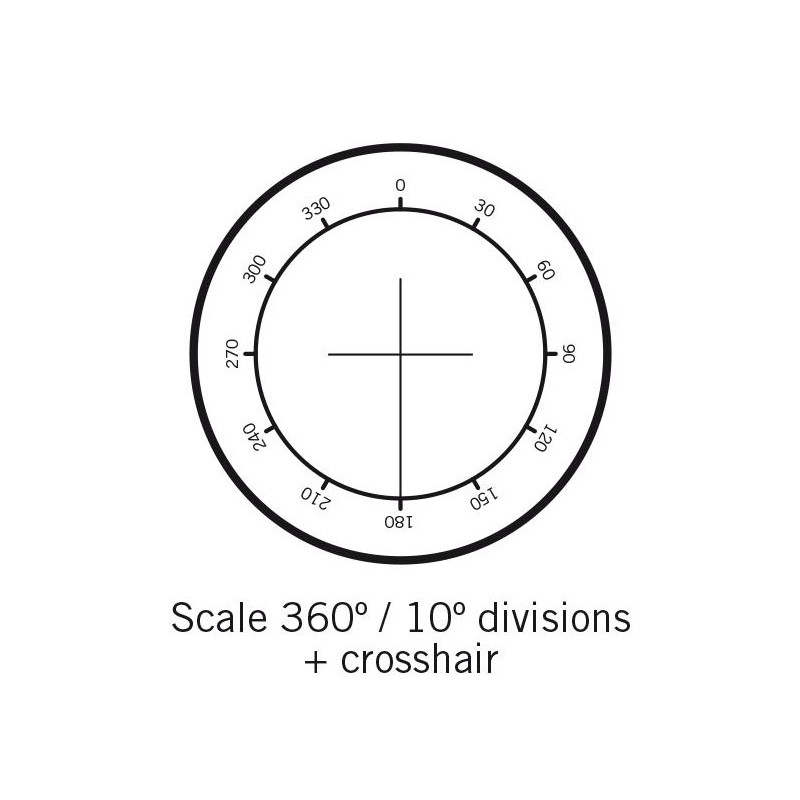 Motic Mikrometerstrichplatte Strichplatte Winkelmesser 360°, Abstufung 30° und Fadenkreuz, (Ø25mm)