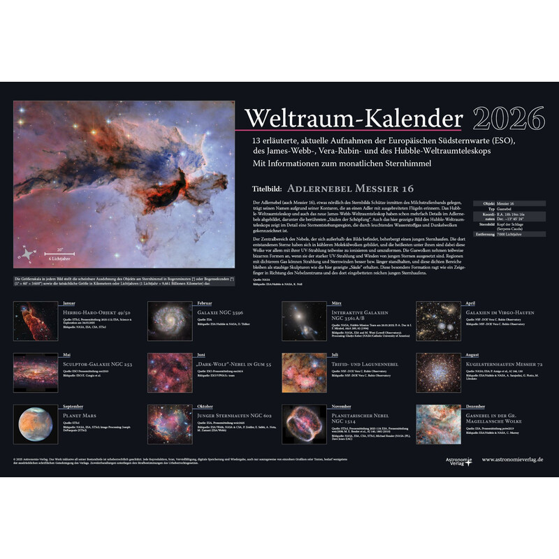 Calendrier Astronomie-Verlag Weltraum-Kalender 2026